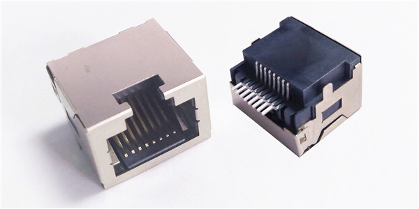 RJ45沉板2.8 外壳DIP端子SMT 正向 LCP黑胶 载带包装
