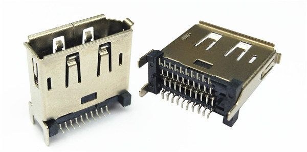DP 180度15.96H 双边SMT Molding结构母座 带塑胶双柱 外壳SUS三固定脚 端子半金雾锡G.F